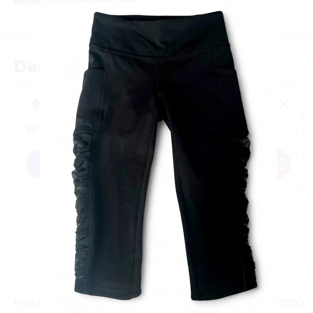 Lululemon Crop Leggings Sharp Turns SZ 4 Black Mesh Sides 17” RARE Gym Athletic